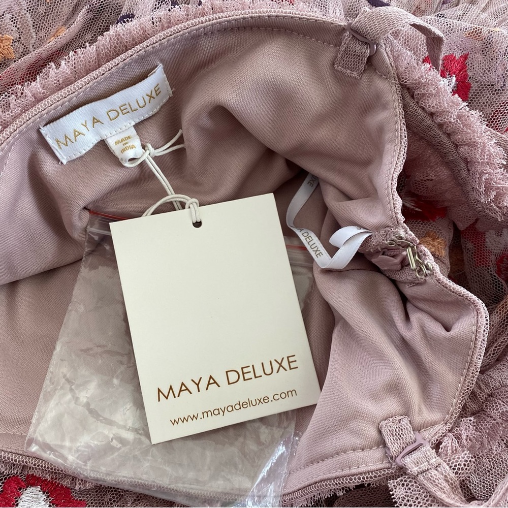 NWT Maya Deluxe Floral Embroidered Off Shoulder Ruffle Maxi Gown Dress Pink 2 - Picture 12 of 15
